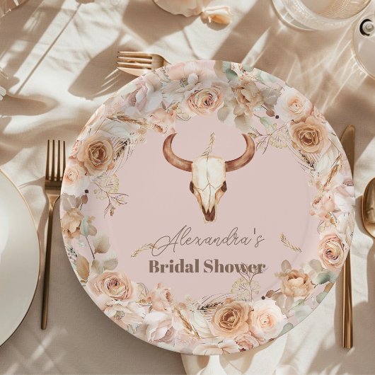 Pink Boho Floral Western Brautparty Pappteller