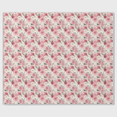 Pink Boho Floral Wrapping Paper Geschenkpapier (Flach)