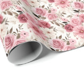Pink Boho Floral Wrapping Paper Geschenkpapier (Rolleneckpunkt)