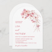 Pink Boho Flowers White Casual Wedding Einladung (Vorne/Hinten)