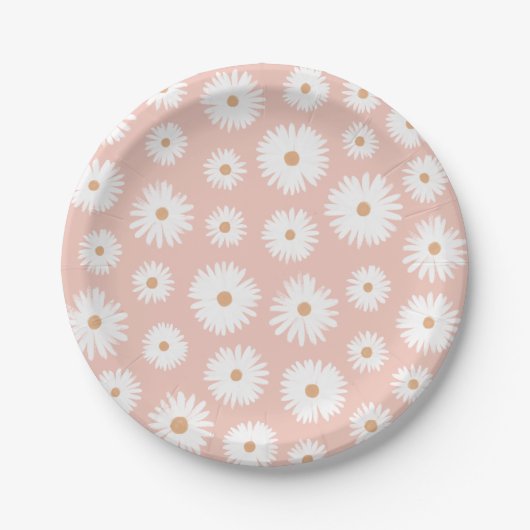 Pink Boho Gänseblümchen Geburtstagsfeier Pappteller (Vorderseite)