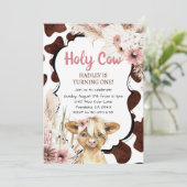 Pink Boho Highland Kuh Ich bin ein Mädchen ersten Einladung (Stehend Vorderseite)