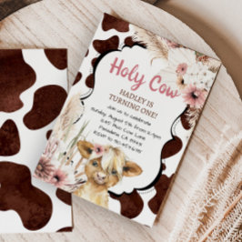 Pink Boho Highland Kuh Ich bin ein Mädchen ersten  Einladung