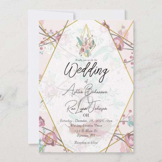 Pink Boho Hochzeit individuell anpassbar Einladung (Vorderseite)