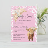 Pink Boho Holy Cow Girl Babydusche Einladung (Stehend Vorderseite)