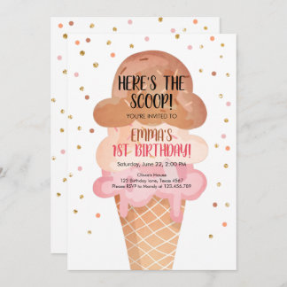 Pink Boho Ice Cream Cone Confetti Geburtstag Einla Einladung