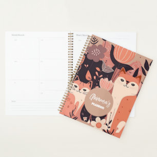 Pink Boho Katzen und Blume Personalisiert Planer