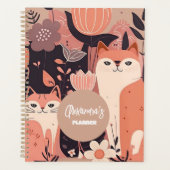 Pink Boho Katzen und Blume Personalisiert Planer (Vorderseite)