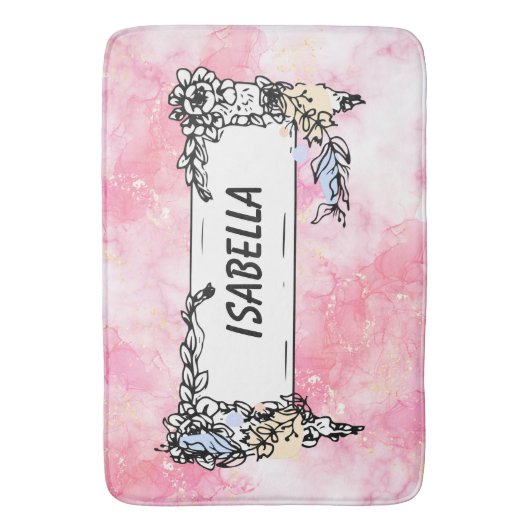 Pink Boho minimalist Ephemera ornament Badematte (Vorderseite Vertikal)