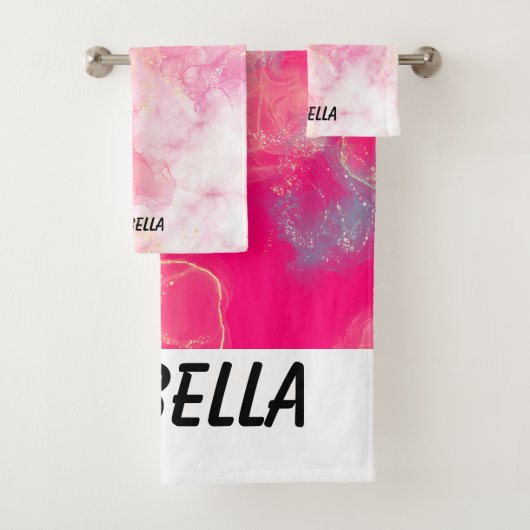 Pink Boho minimalist Ephemera ornament Badhandtuch Set (Insitu)