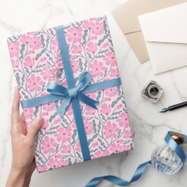 Pink Boho Mitte Jahrhundert Modernes Blumenmuster Geschenkpapier