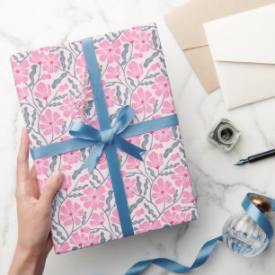 Pink Boho Mitte Jahrhundert Modernes Blumenmuster Geschenkpapier