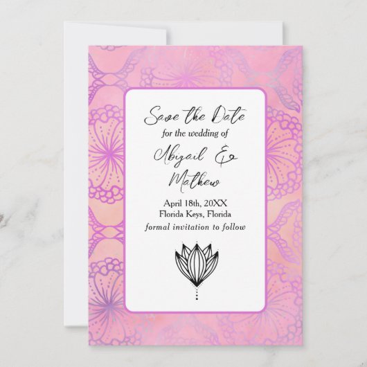 Pink Boho Modern India Tropical Save the Date (Vorderseite)