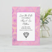 Pink Boho Modern India Tropical Save the Date (Stehend Vorderseite)