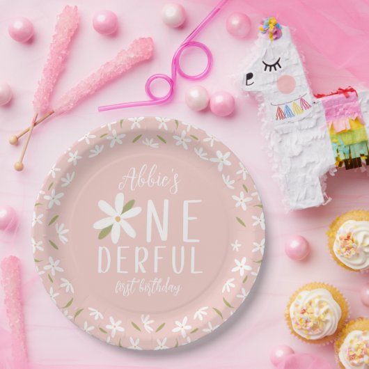 Pink Boho Onederful First Birthday Plate Pappteller (Party)