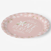 Pink Boho Onederful First Birthday Plate Pappteller (Schrägansicht)