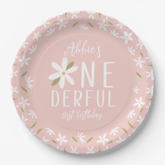 Pink Boho Onederful First Birthday Plate Pappteller (Vorderseite)