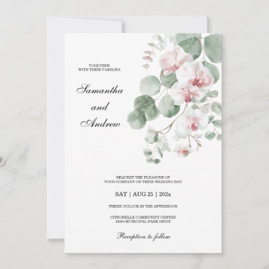 Pink Boho Orchid Themed Wedding Einladung (Vorderseite)