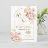 Pink Boho Pampas, er oder sie Geschlecht offen Einladung (Stehend Vorderseite)