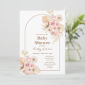 Pink Boho Pampas Grass Baby Dusche Einladung (Stehend Vorderseite)