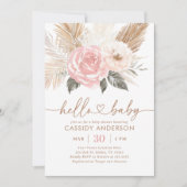 Pink Boho Pampas Grass Baby Dusche Einladung (Vorderseite)