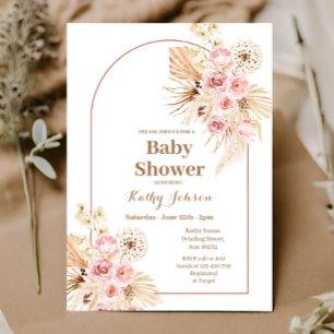 Pink Boho Pampas Grass Baby Dusche Einladung