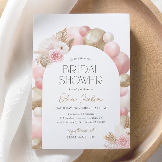 Pink Boho Pampas Grass Balloon Arch Brautparty Einladung