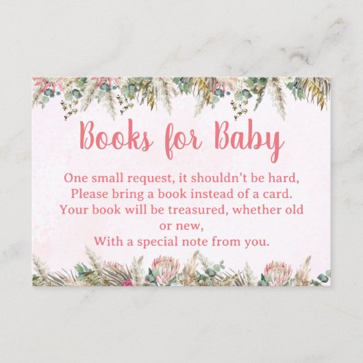 Pink Boho Pampas Grass Books for Baby Request Card Begleitkarte (Vorderseite)