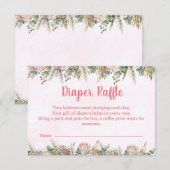 Pink Boho Pampas Grass Diaper Raffle Ticket Begleitkarte (Vorne/Hinten)