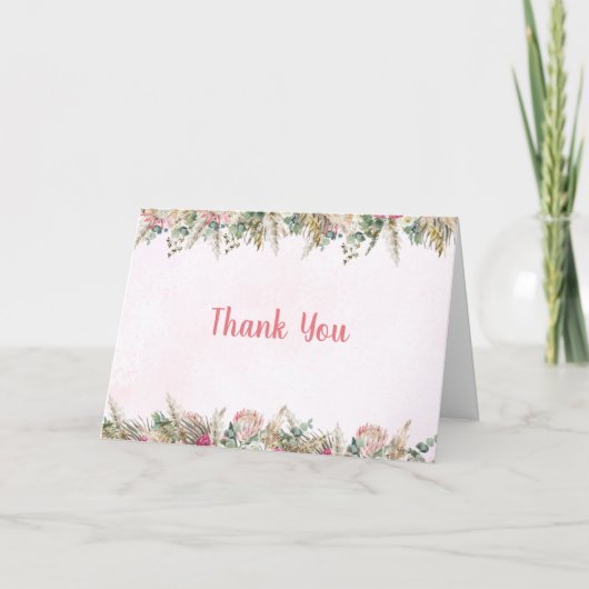 Pink Boho Pampas Grass Floral Folded Thank You Dankeskarte (Vorderseite)
