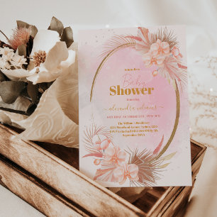 Pink Boho Pampas Grass Girl Babydusche Einladung