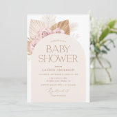 Pink Boho Pampas Grass Girl Babydusche Einladung (Stehend Vorderseite)
