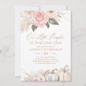 Pink Boho Pampas Grass Pumpkin 1. Geburtstag Einladung (Vorderseite)