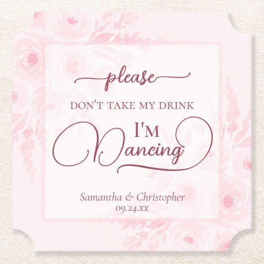 Pink Boho Peonies Don't Take My Drink Wedding Untersetzer (Vorderseite)