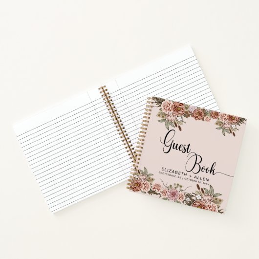 Pink Boho Personalisiert Floral Wedding Gästebuch Notizblock (Innenseite)