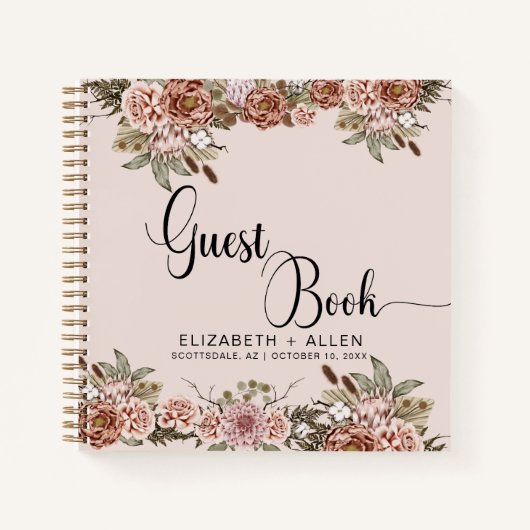 Pink Boho Personalisiert Floral Wedding Gästebuch Notizblock (Vorderseite)
