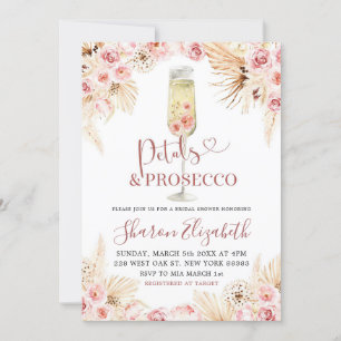 Pink Boho Petals and Prosecco Brautparty Theme Einladung