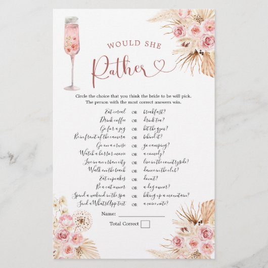 Pink Boho Petals und Prosecco würden sie eher (Vorderseite)