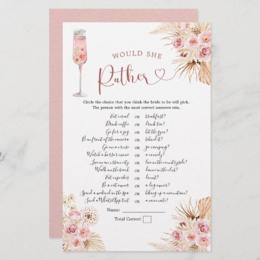 Pink Boho Petals und Prosecco würden sie eher (Vorne/Hinten)