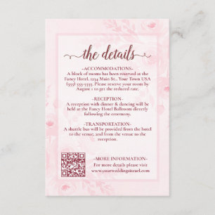 Pink Boho Pfingstrosen Hochzeitsdetails QR Code Begleitkarte