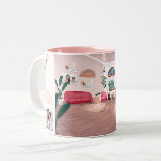 Pink Boho Pflanze Foto Collage Tasse (Vorderseite Links)