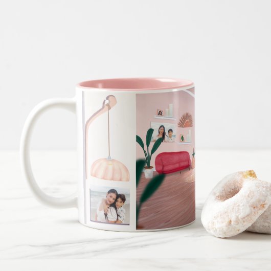 Pink Boho Pflanze Foto Collage Tasse (Mit Donut)