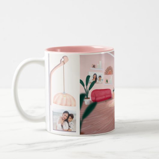 Pink Boho Pflanze Foto Collage Tasse (Links)