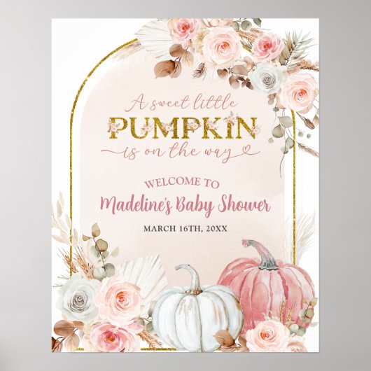Pink Boho Pumpkin Baby Dusche Begrüßungszeichen Poster (Vorne)