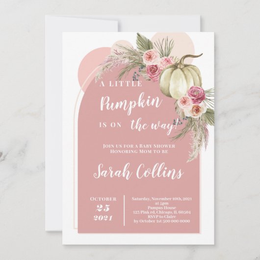 Pink Boho Pumpkin Baby Dusche Einladung (Vorderseite)