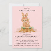 Pink Boho Rabbit Mommy Bunny Baby Einladung (Vorderseite)