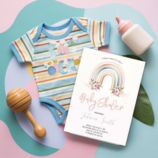 Pink Boho Rainbow Girl Baby Shower Einladung