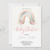 Pink Boho Rainbow Girl Baby Shower Einladung (Vorderseite)