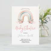 Pink Boho Rainbow Girl Baby Shower Einladung (Stehend Vorderseite)