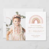 Pink Boho Rainbow Girl Birthday Party Foto Einladung (Vorderseite)